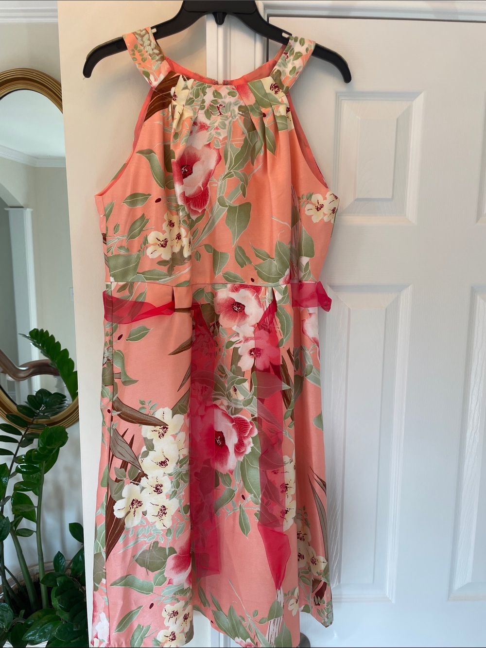 Floral Halter Midi Dress in Coral and Green